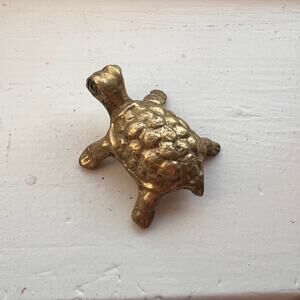 Vintage Small Brass Turtle Green Eyes